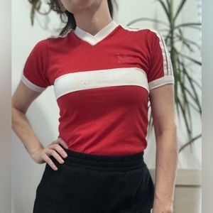 Vtg 70s 80s Adidas Trefoil Red White Striped Ringer T-shirt Size XS